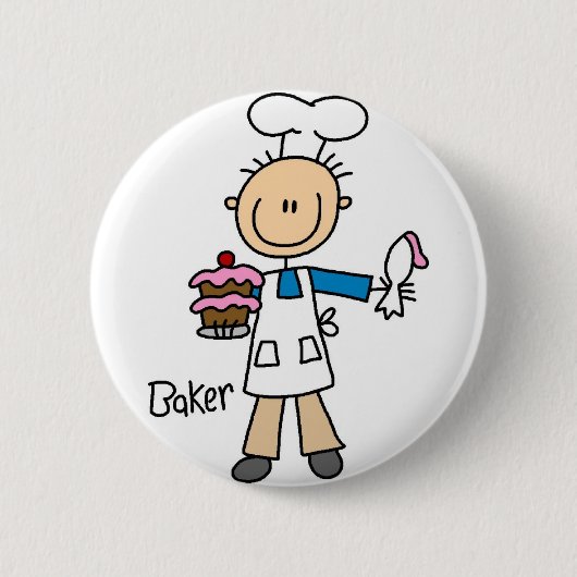 Bäcker-Strichmännchen-Knopf Button (Vorderseite)