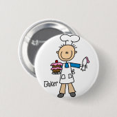 Bäcker-Strichmännchen-Knopf Button (Vorne & Hinten)