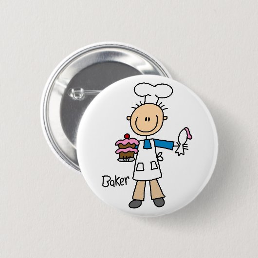 Bäcker-Strichmännchen-Knopf Button (Vorne & Hinten)