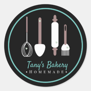 Bäcker Utensils Cake Logo hausgemachte Bäckerei Runder Aufkleber