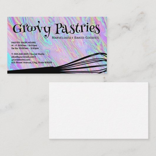 Bäcker Whisk | Iridescent Holographic Background Visitenkarte (Vorne/Hinten)