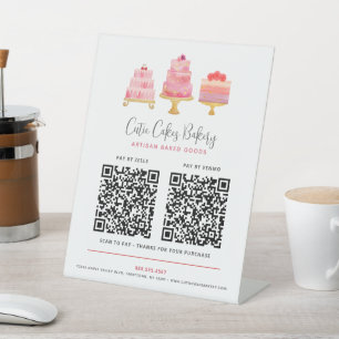 Bäckerei 3 Blush Pink Torten 2 QR-Codes Zahlen Sie Sockelschild