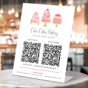 Bäckerei 3 Blush Pink Torten 2 QR-Codes Zahlen Sie Sockelschild