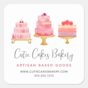 Bäckerei 3 Blush Pink Torten Dessert Gebäck Chef S Quadratischer Aufkleber