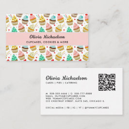 Bäckerei Bäcker Süßes Cupcake-Muster QR-Code Visitenkarte