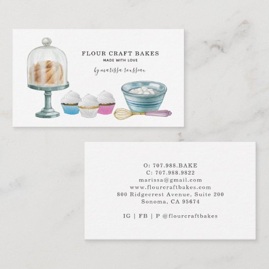 Bäckerei Bäckerei Konditorei Koch Aquarell Visitenkarte (Vorne/Hinten)
