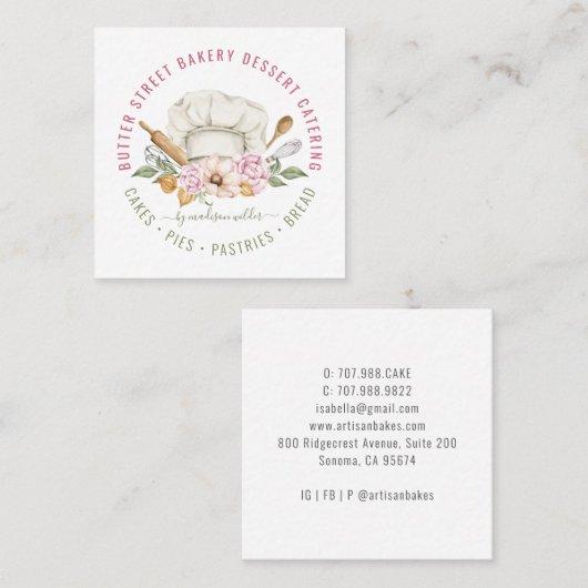 Bäckerei Bäckerei Konditorei Koch Aquarellgebäck U Quadratische Visitenkarte (Vorne/Hinten)