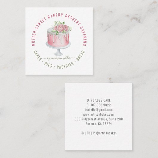 Bäckerei Bäckerei Konditorei Koch Aquarellgebäck U Quadratische Visitenkarte (Vorne/Hinten)