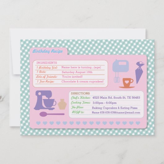 Bäckerei Backrezeptkarte Geburtstagsparty einladen Einladung (Vorderseite)