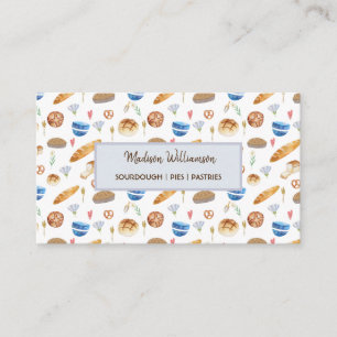 Bäckerei   Baker Watercolor Patern Business Card Visitenkarte