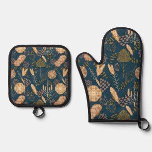 Bäckerei Bliss: Artistisches Brot und Gerste, Aqua Ofenhandschuh & Topflappen-Set