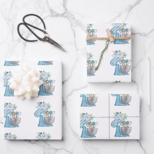 Bäckerei Blue Flower Mixer Geschenkpapier Set (Vorderseite)