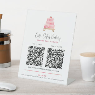 Bäckerei Blush Pink Torte 2 QR-Codes Hier Zahlen M Sockelschild