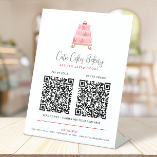 Bäckerei Blush Pink Torte 2 QR-Codes Hier Zahlen M Sockelschild