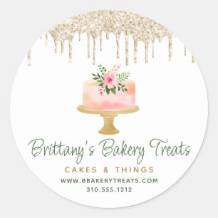 Bäckerei Blush Pink Torte Gold Glitter Tropfen Des Runder Aufkleber