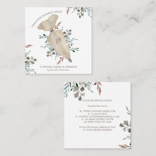 Bäckerei Boho Chic Food Maker Quadratische Visitenkarte (Vorne/Hinten)