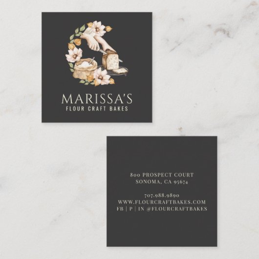 Bäckerei Brot und Mehl blass schwarz Quadratische Visitenkarte (Vorne/Hinten)