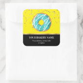 Bäckerei Business Donut Blue Yellow Confetti Quadratischer Aufkleber (Tasche)
