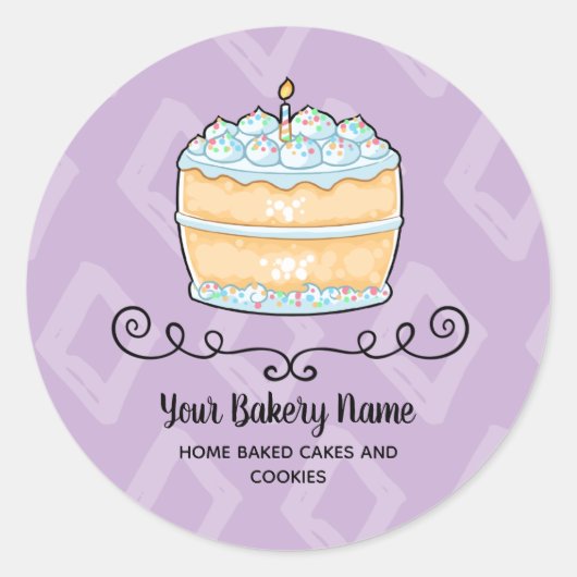 Bäckerei Business Lila Cake Dessert Packung Runder Aufkleber (Vorderseite)