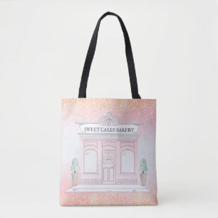 Bäckerei Cafe Illustration   Rosa Glitzer Tote Tas Tasche