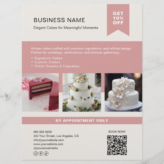 Bäckerei Cake Custom Foto QR Flyer (Vorne)