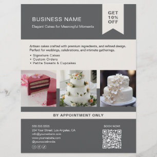 Bäckerei Cake Custom Foto QR Grau Flyer
