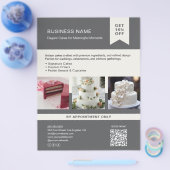 Bäckerei Cake Custom Foto QR Grau Flyer (Einzeln)