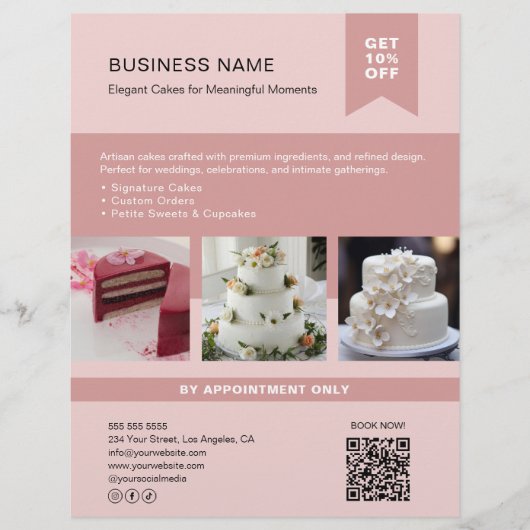 Bäckerei Cake Custom Foto QR Rosa Flyer (Vorne)