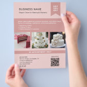 Bäckerei Cake Custom Foto QR Rosa Flyer (Hand)