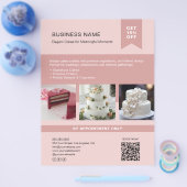 Bäckerei Cake Custom Foto QR Rosa Flyer (Einzeln)