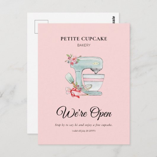 Bäckerei Cake Mixer Wir sind offen Werbeaktion Postkarte (Vorne/Hinten)