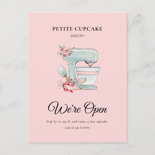 Bäckerei Cake Mixer Wir sind offen Werbeaktion Postkarte (Vorderseite)