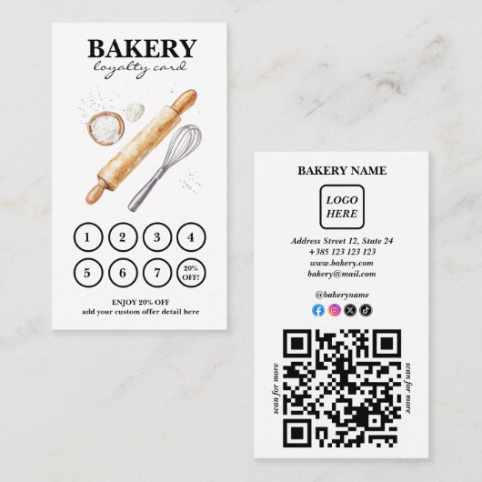 Bäckerei Cakes QR Code Loyalität Karte (Vorne/Hinten)