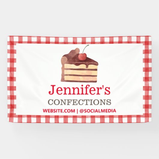 Bäckerei Chocolate Cake Red Gingham Werbeaktion Banner (Horizontal)