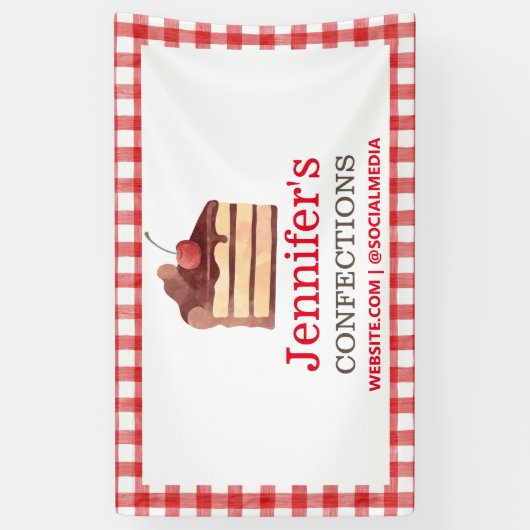 Bäckerei Chocolate Cake Red Gingham Werbeaktion Banner (Vertikal)