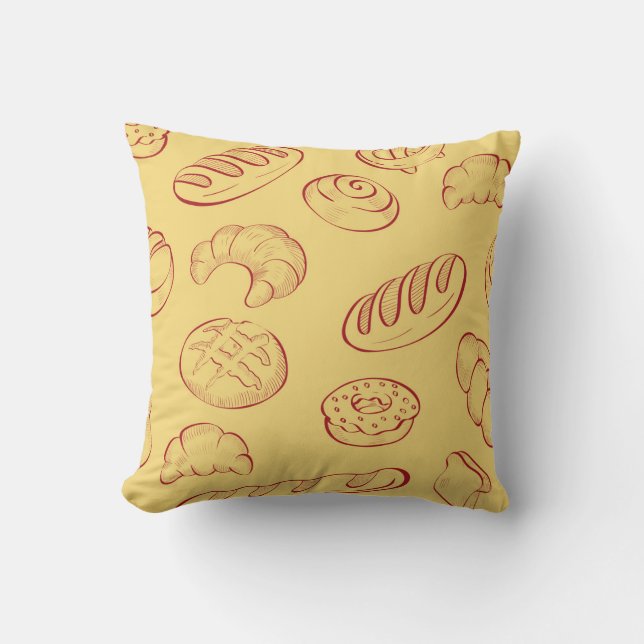 Bäckerei, Croissants, Lebensmittel Vintage nahtlos Kissen (Vorderseite)