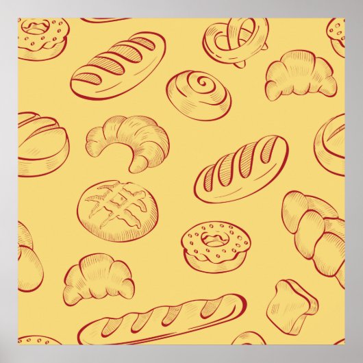 Bäckerei, Croissants, Lebensmittel Vintage nahtlos Poster (Vorne)