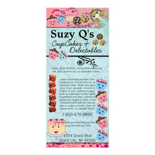 Bäckerei Cupcake Aqua Blue Rackkarte Werbekarte (Vorne)