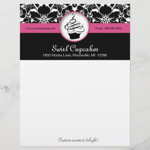 Bäckerei-Cupcake-Briefkopf Rosa Floral Damast Briefbogen