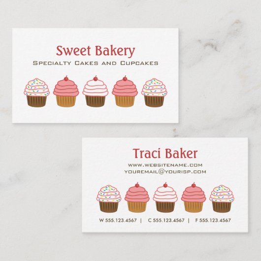 Bäckerei Cupcake Business Cards Visitenkarte (Vorne/Hinten)