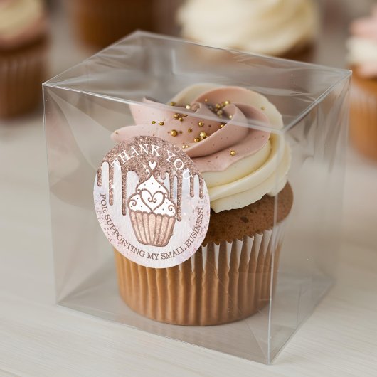 Bäckerei Cupcake Glitzer Rose Gold Pink Tropfen Runder Aufkleber