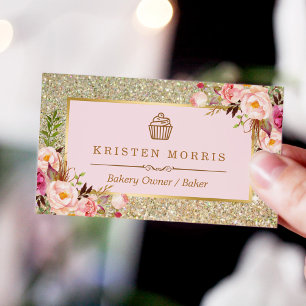Bäckerei Cupcake Logo   Blütenrosa-Glitzer Visitenkarte