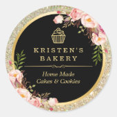 Bäckerei Cupcake Logo | Glitzern aus blumigen Glit Runder Aufkleber (Vorderseite)