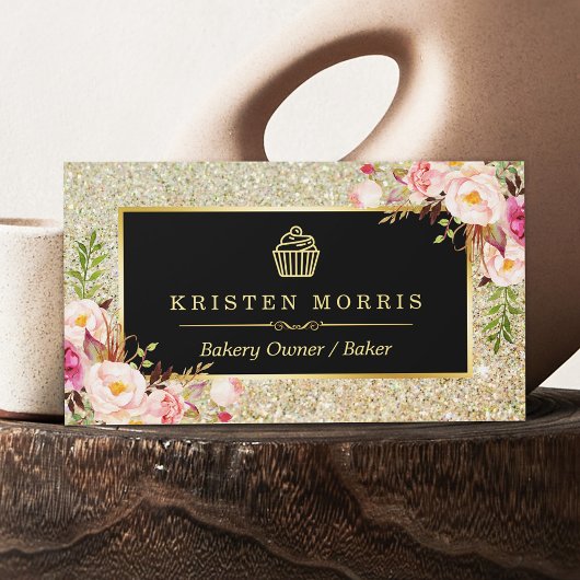 Bäckerei Cupcake Logo | Glitzern aus blumigen Glit Visitenkarte
