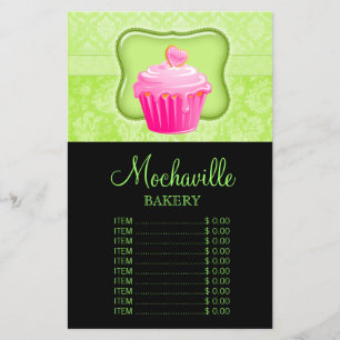 Bäckerei Cupcake Vintag Damask Limone Preisliste Flyer