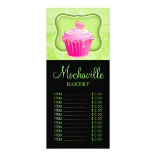 Bäckerei-Cupcake-Vintage-Damask-Limette-Preisliste Werbekarte