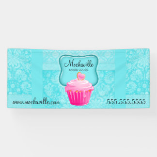 Bäckerei Cupcake Vintage Damast Aqua Banner