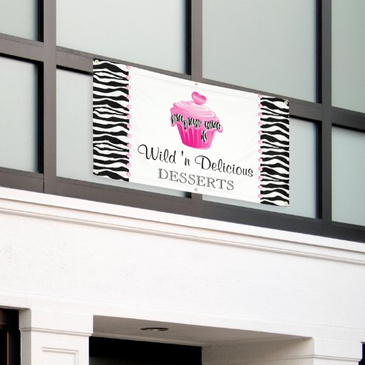 Bäckerei Cupcake Zebra Pink Dots Banner (Äußeres Gebäude)