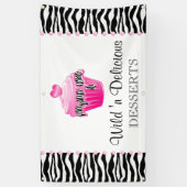 Bäckerei Cupcake Zebra Pink Dots Banner (Vertikal)