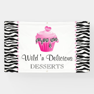 Bäckerei Cupcake Zebra Pink Dots Banner